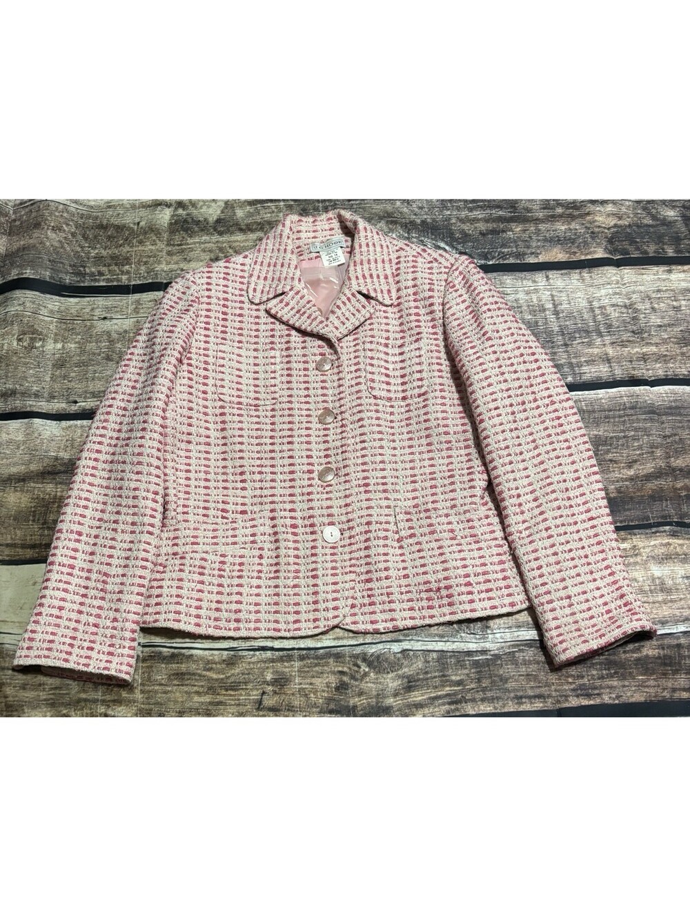 VTG JG Hook Blazer Jacket Womens Size 14 Silk Tweed Pink
